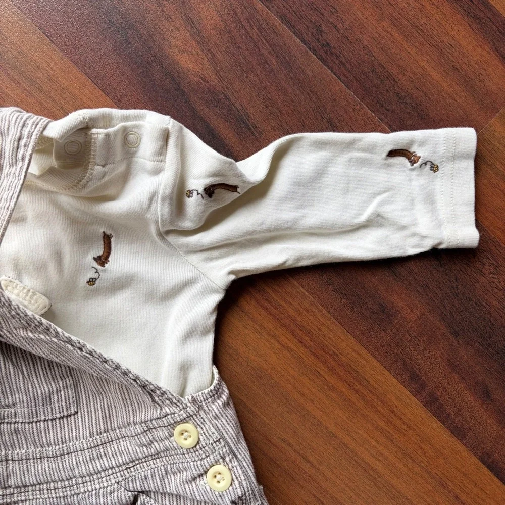 Gymboree Baby 6-12M Hickory Stripe Overalls Dachshund Shirt Set 2006 Vintage